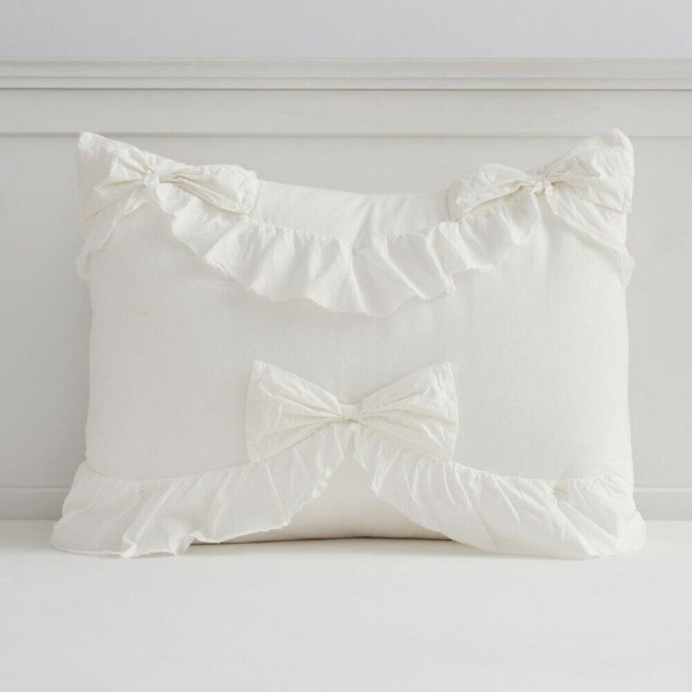 LoveShackFancy x Pottery Barn Ruffle Bow Standard Pillow Sham Ivory NWT